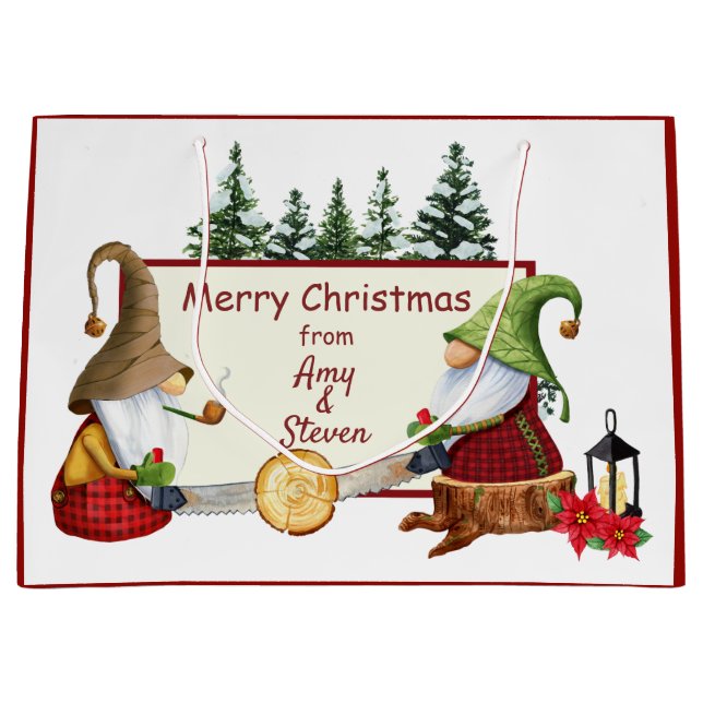 Grand Sac Cadeau Noël des Gnomes de Lumberjack (Devant)