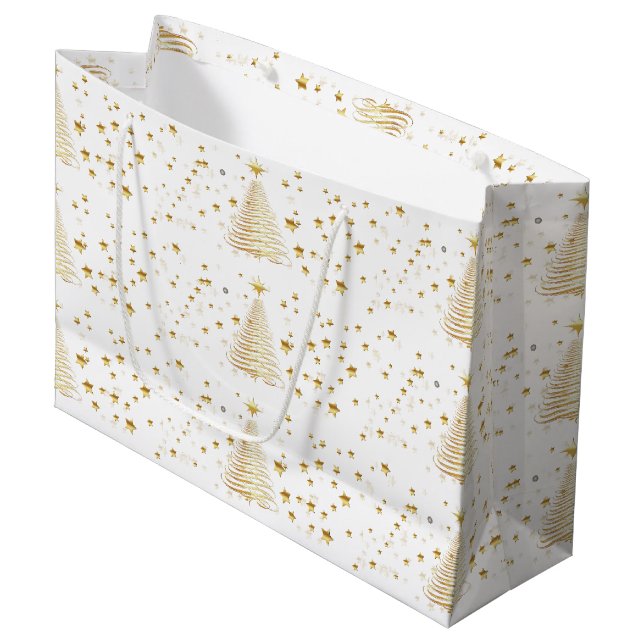 Grand Sac Cadeau Noël doré (Devant Angle)