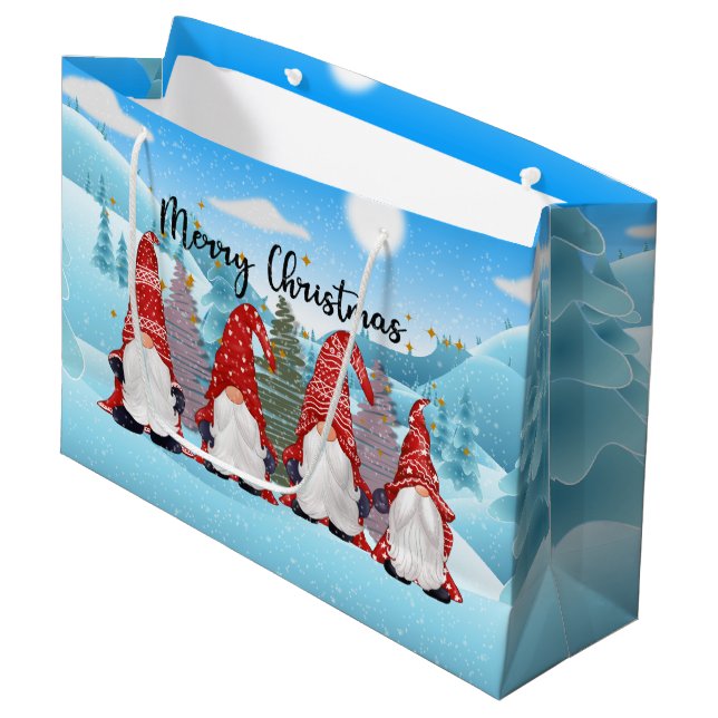 Grand Sac Cadeau Noël festif gnomes de Noël (Devant Angle)