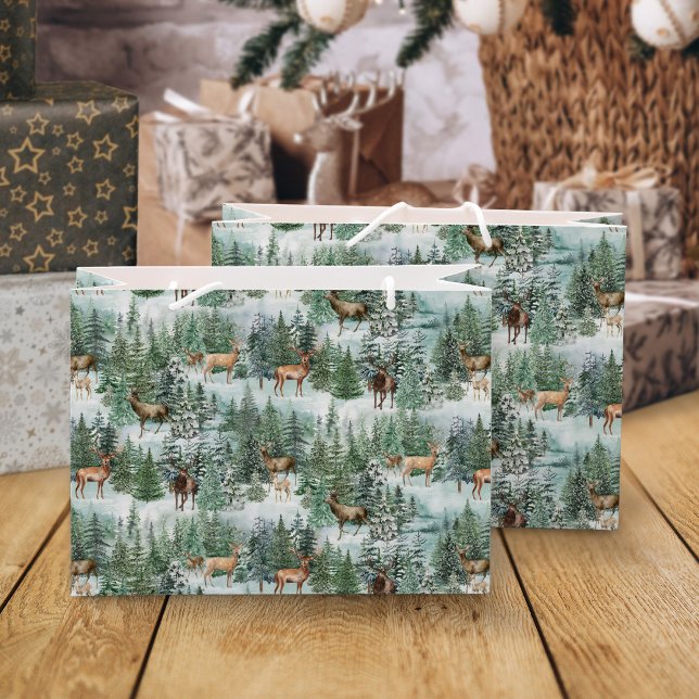 Grand Sac Cadeau Noël Forêt de cerfs (Créateur téléchargé)