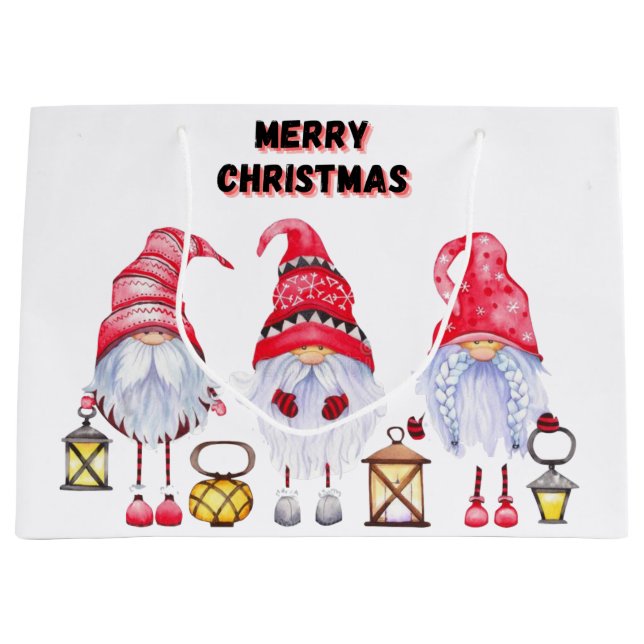 Grand Sac Cadeau Noël Gnome  (Devant)