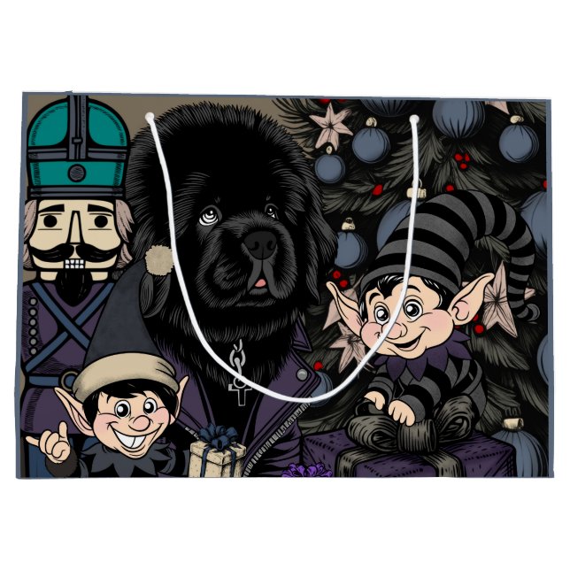 Grand Sac Cadeau Noël gothique Chien chiot de Terre-Neuve (Dos)
