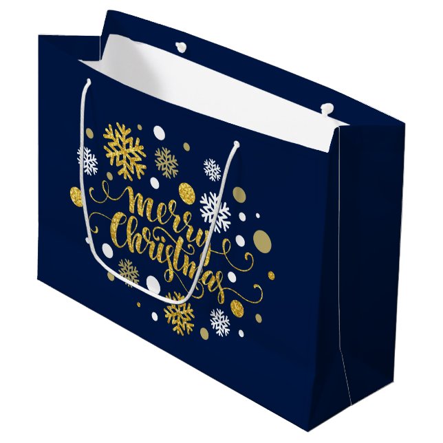 Grand Sac Cadeau Noël - Joyeux Noël Shimmer (Devant Angle)