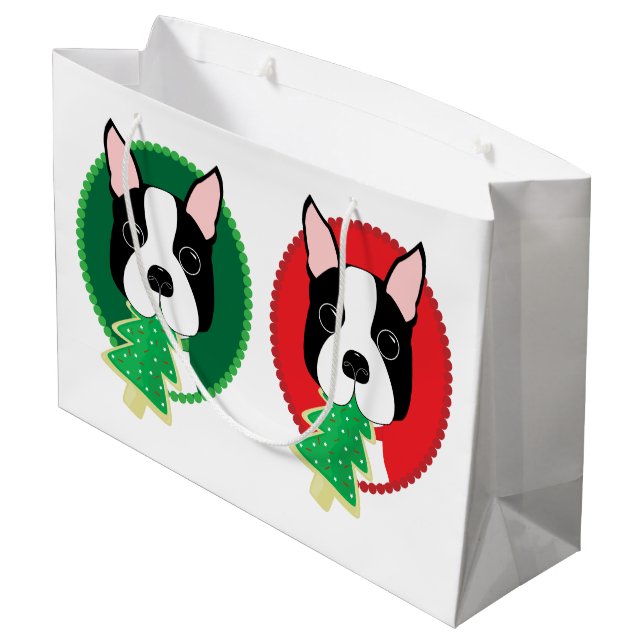 Grand Sac Cadeau Noël lunatique de Boston Terrier (Dos Angle)