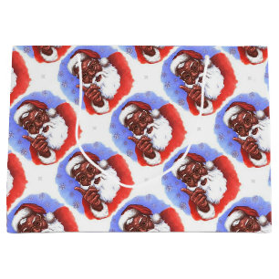 Grand Sac Cadeau Noël noir du père noël d'Afro-américain