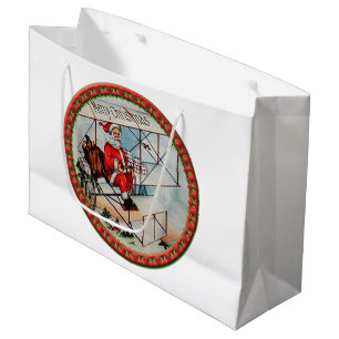 Grand Sac Cadeau Noël Père Noël avec un vieil avion