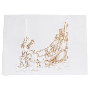 Grand Sac Cadeau Noël Père Noël volant - Reindeer