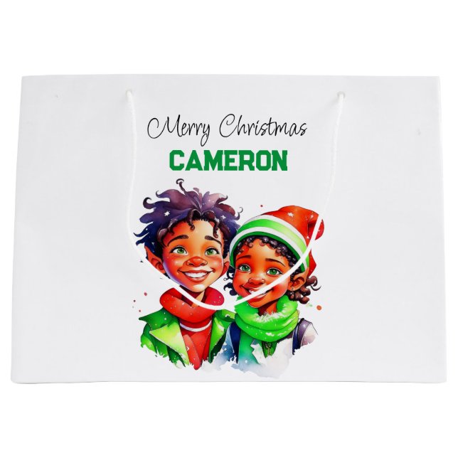 Grand Sac Cadeau Noël personnalisé des petits elfes (Devant)