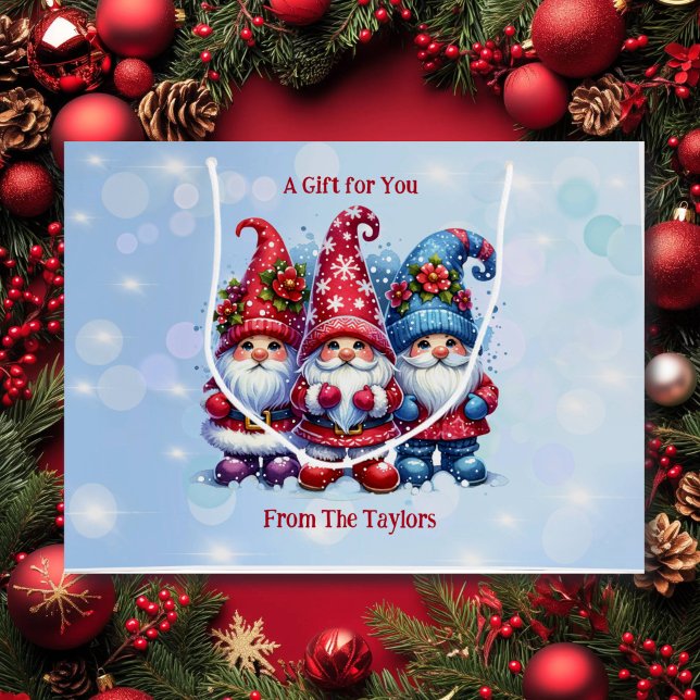 Grand Sac Cadeau Noël personnalisé Gnomes de vacances (Créateur téléchargé)