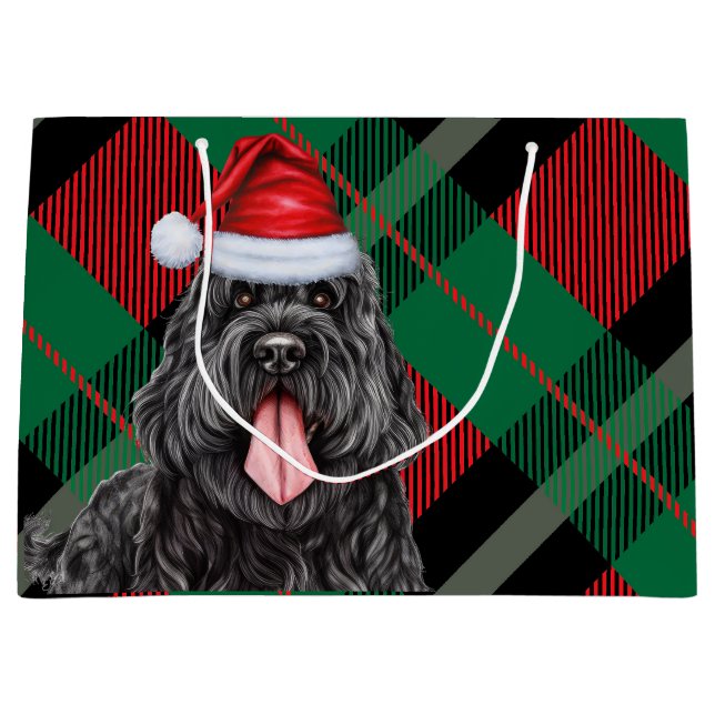 Grand Sac Cadeau Noël Plaid Black Russian Terrier Dog Fête (Devant)
