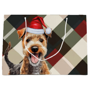 Grand Sac Cadeau Noël Plaid Lakeland Terrier Amoureux des chiens