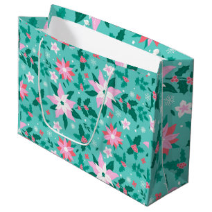 Grand Sac Cadeau Noel poinsettia bagages motifs