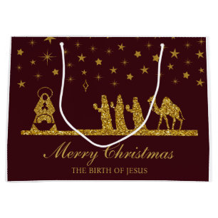 Grand Sac Cadeau Noël religieux, Naissance de Jésus, Trois Rois