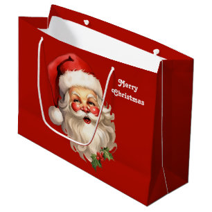 Grand Sac Cadeau Noël rétro Holly Jolly Santa Claus