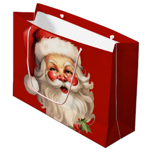 Grand Sac Cadeau Noël rétro Holly Jolly Santa Claus