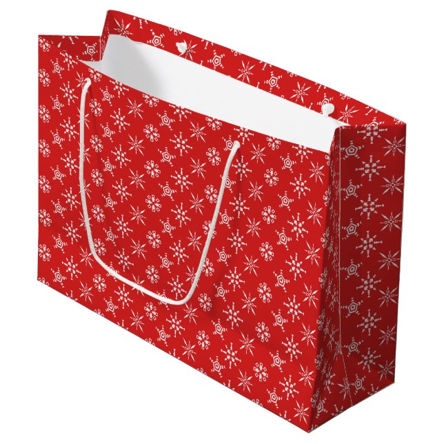 Grand Sac Cadeau Noël Rouge Blanc Élégant Vacances (Devant Angle)