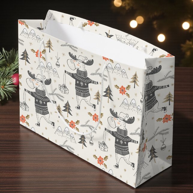 Grand Sac Cadeau Noël Russe Moose Country | Vacances (Créateur téléchargé)