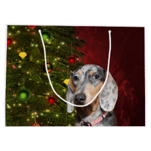 Grand Sac Cadeau Noël tacheté de teckel