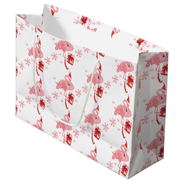 Grand Sac Cadeau Noël tropical du Flamant rose rose (Devant Angle)