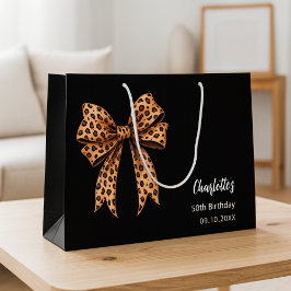 Grand Sac Cadeau Nœud papillon imprimé léopard noir Anniversaire