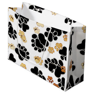 Grand Sac Cadeau Noir et blanc canin bronzage d'empreinte de patte