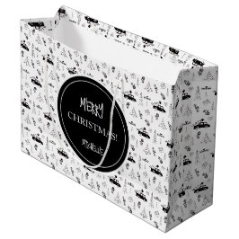 Grand Sac Cadeau Noir moderne et blanc Personnalisé