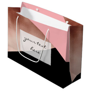 Grand Sac Cadeau noir rose géométrique moderne élégant de rose