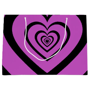 Grand Sac Cadeau Noir violet Hypnotique Motif d'amour du coeur