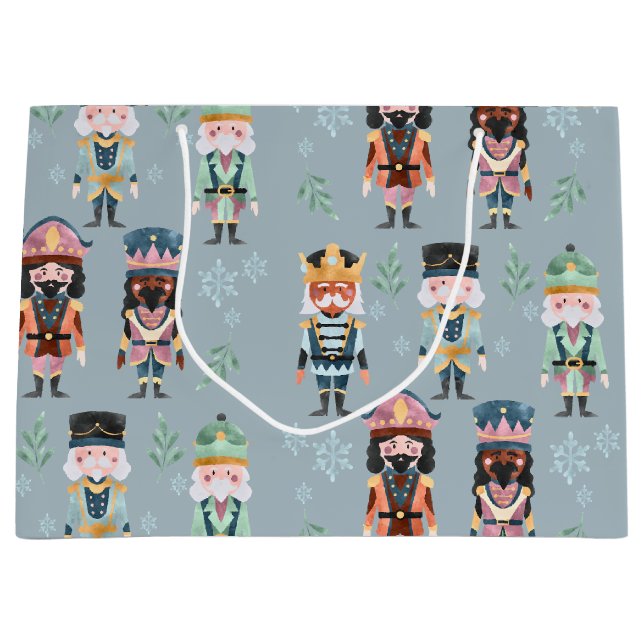 Grand Sac Cadeau Noisette de Noël Jouets Soldats Bleu doux (Devant)