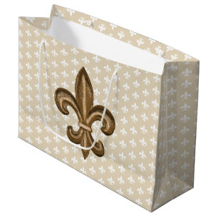 Grand Sac Cadeau Nola Gold & White French Fleur De Lis