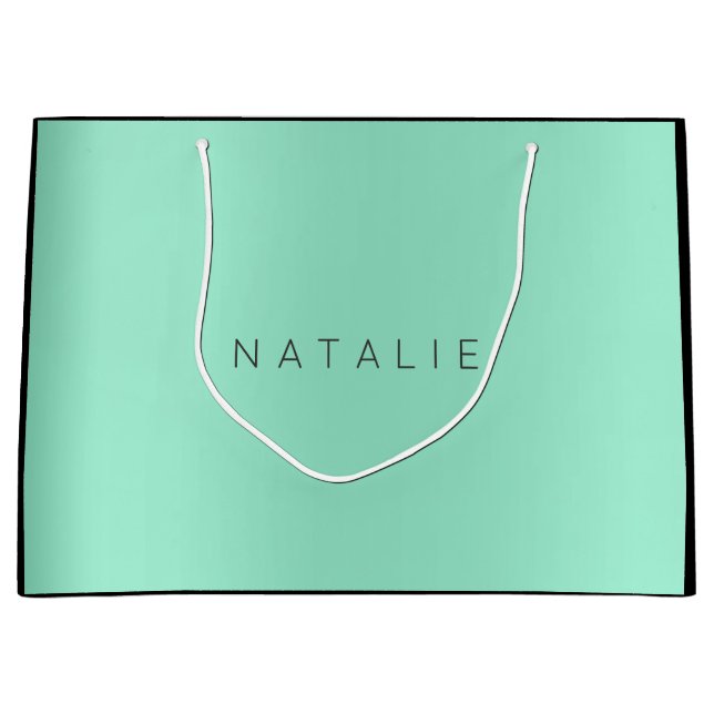 Grand Sac Cadeau Nom Aqua Mint Blush Pearly Minimal Cadeau (Devant)