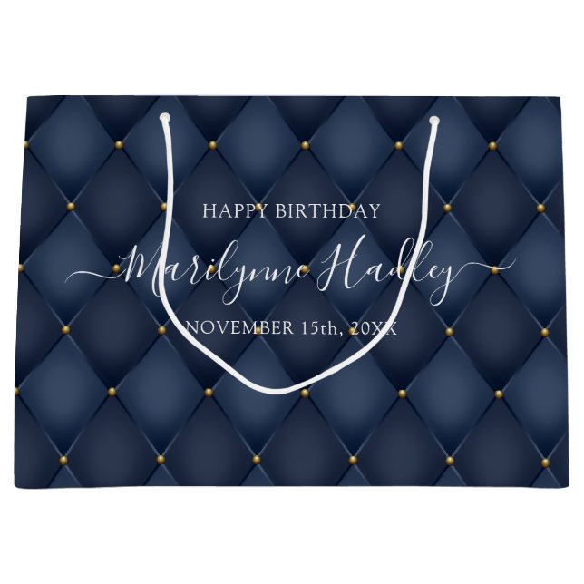 Grand Sac Cadeau Nom Date Arlequin Bleu Anniversaire (Devant)