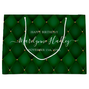 Grand Sac Cadeau Nom Date Arlequin Emerald Green Anniversaire