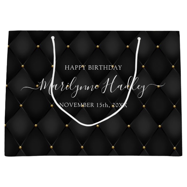 Grand Sac Cadeau Nom Date Arlequin Noir Anniversaire (Devant)