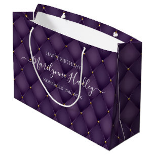 Grand Sac Cadeau Nom Date Arlequin violet Anniversaire