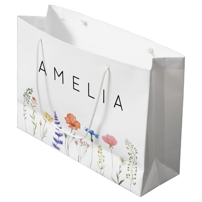 Grand Sac Cadeau Nom de la servante Fleur sauvage rustique (Devant Angle)