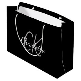 Grand Sac Cadeau Nom de monogramme blanc noir moderne élégant 