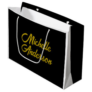 Grand Sac Cadeau Nom écrit à la main minimaliste moderne de couleur