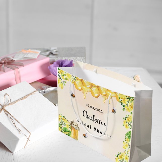Grand Sac Cadeau Nom floral jaune miel abeilles bourdon bridal show (Créateur téléchargé)