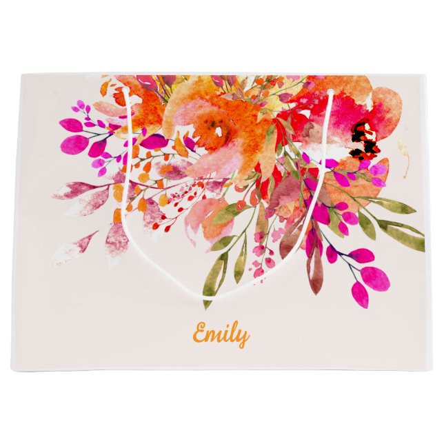 Grand Sac Cadeau Nom floral romantique brillant (Devant)
