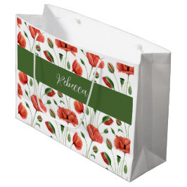 Grand Sac Cadeau Nom monogramme aquarelle fleur sauvage Coquelicot