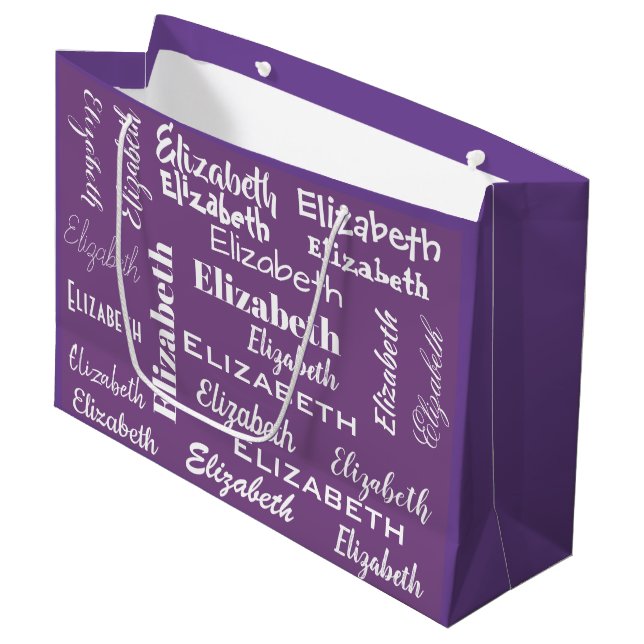 Grand Sac Cadeau Nom Monogramme initial Purple Cadeau personnalisé (Devant Angle)