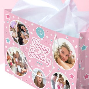 Grand Sac Cadeau Nom personnalisé Age Photo Collage Anniversaire Ét