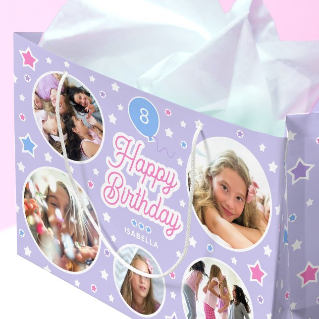 Grand Sac Cadeau Nom personnalisé Age Photo Collage Anniversaire Ét (Créateur téléchargé)
