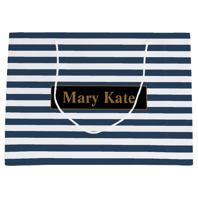 Grand Sac Cadeau Nom personnalisé Bleu/Blancs (Devant)