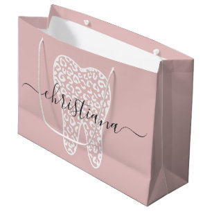 Grand Sac Cadeau Nom personnalisé Dental Empreinte de léopard Tooth