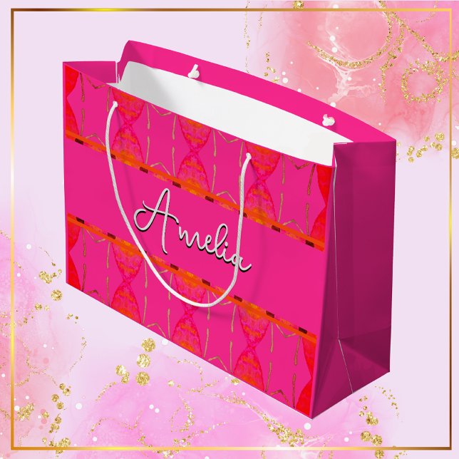Grand Sac Cadeau Nom personnalisé mignonne fille orange et rose (Créateur téléchargé)