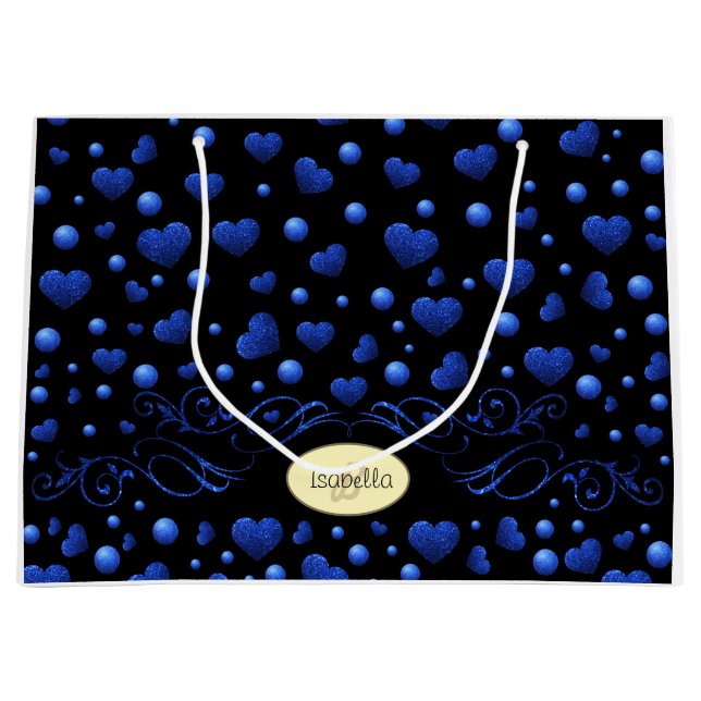 Grand Sac Cadeau Nom personnalisé, motif de parties scintillant coe (Devant)