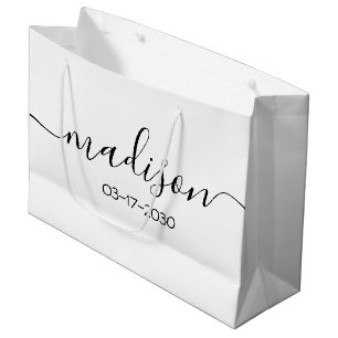 Grand Sac Cadeau Nom personnalisé Texte Élégant Simple Noir Script 