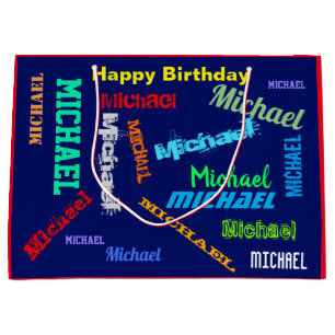 Grand Sac Cadeau NOM RÉPONDU Joyeux Anniversaire Rouge Bleu